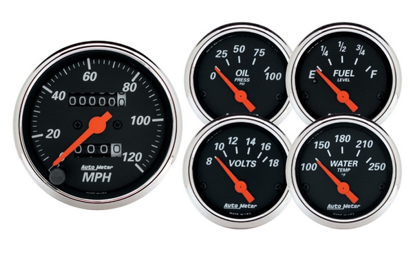 5 PC. GAUGE KIT, 3-1/8" & 2-1/16", MECH. SPEEDOMETER, DESIGNER BLACK